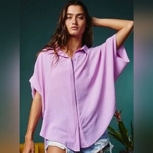 BUCKETLIST Lavender Button-Front Oversized Dolman Shirt